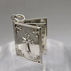 Our Father Prayer Book Pendant Opening Bible Lord’s Prayer Sterling Silver 925